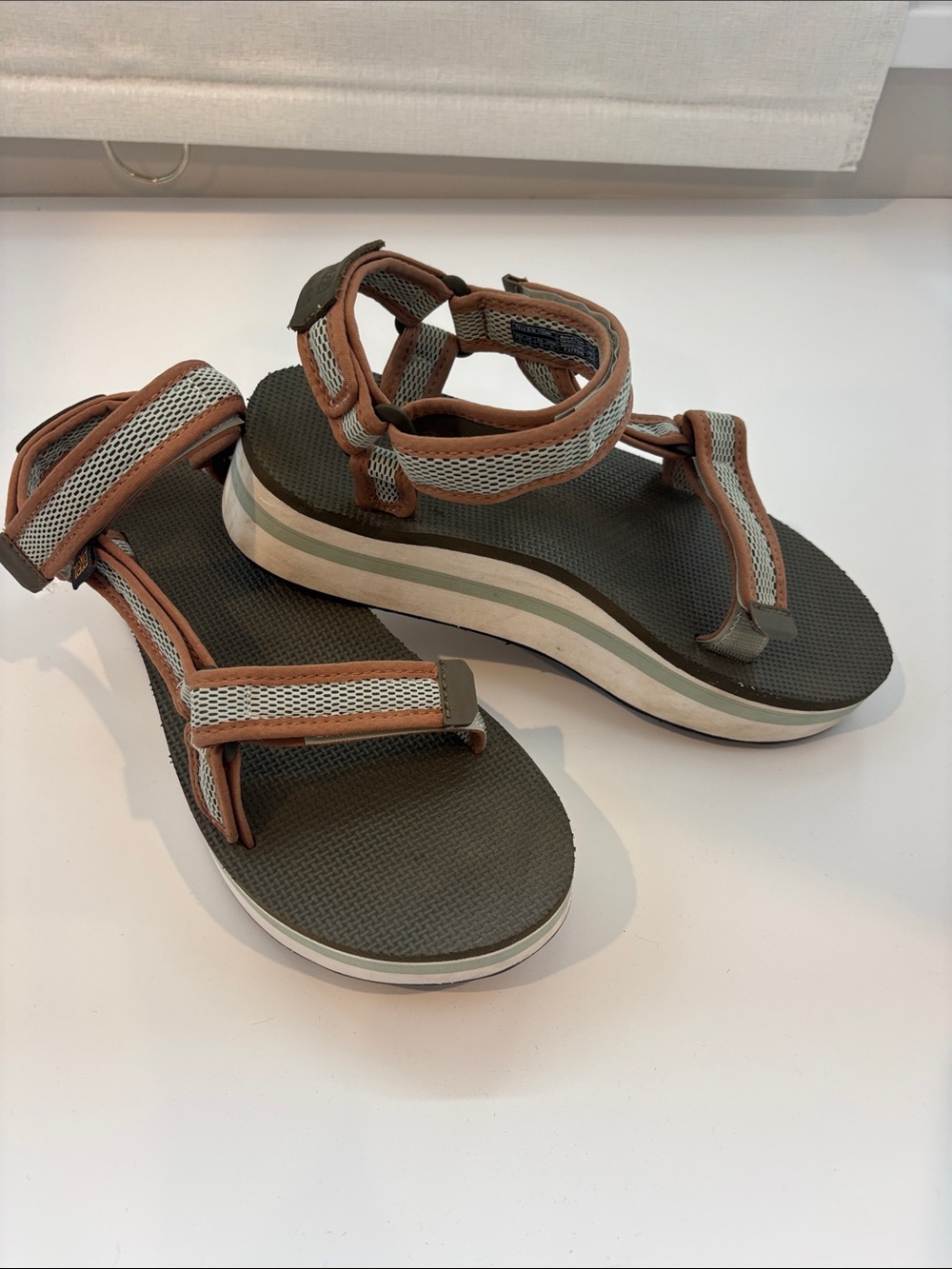Teva Olive Green and Tan Platform Sandals